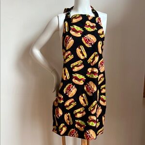 Gourmet Burger Black Apron with halter strap and waist ties